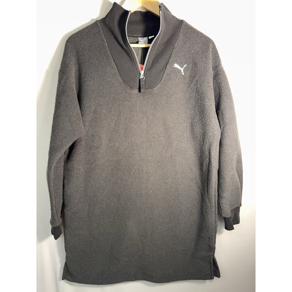 Puma Longline‎ Quarter Zip Fleece Pullover Relaxed Fit Black Size S